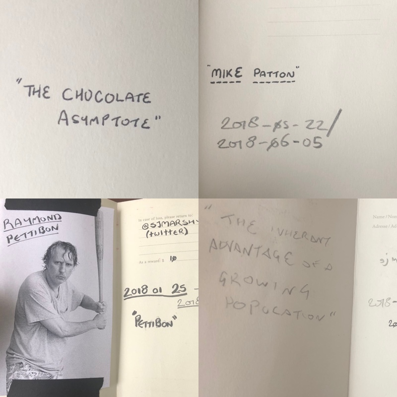 a selection of my notebooks names. examples are pettibon and mike patton